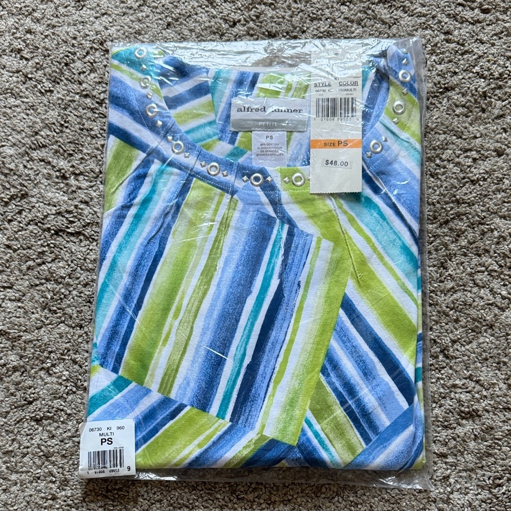Alfred Dunner New With Tags Blue and Green Beaded Blouse 3/4 Sleeve NWT - Picture 3 of 6